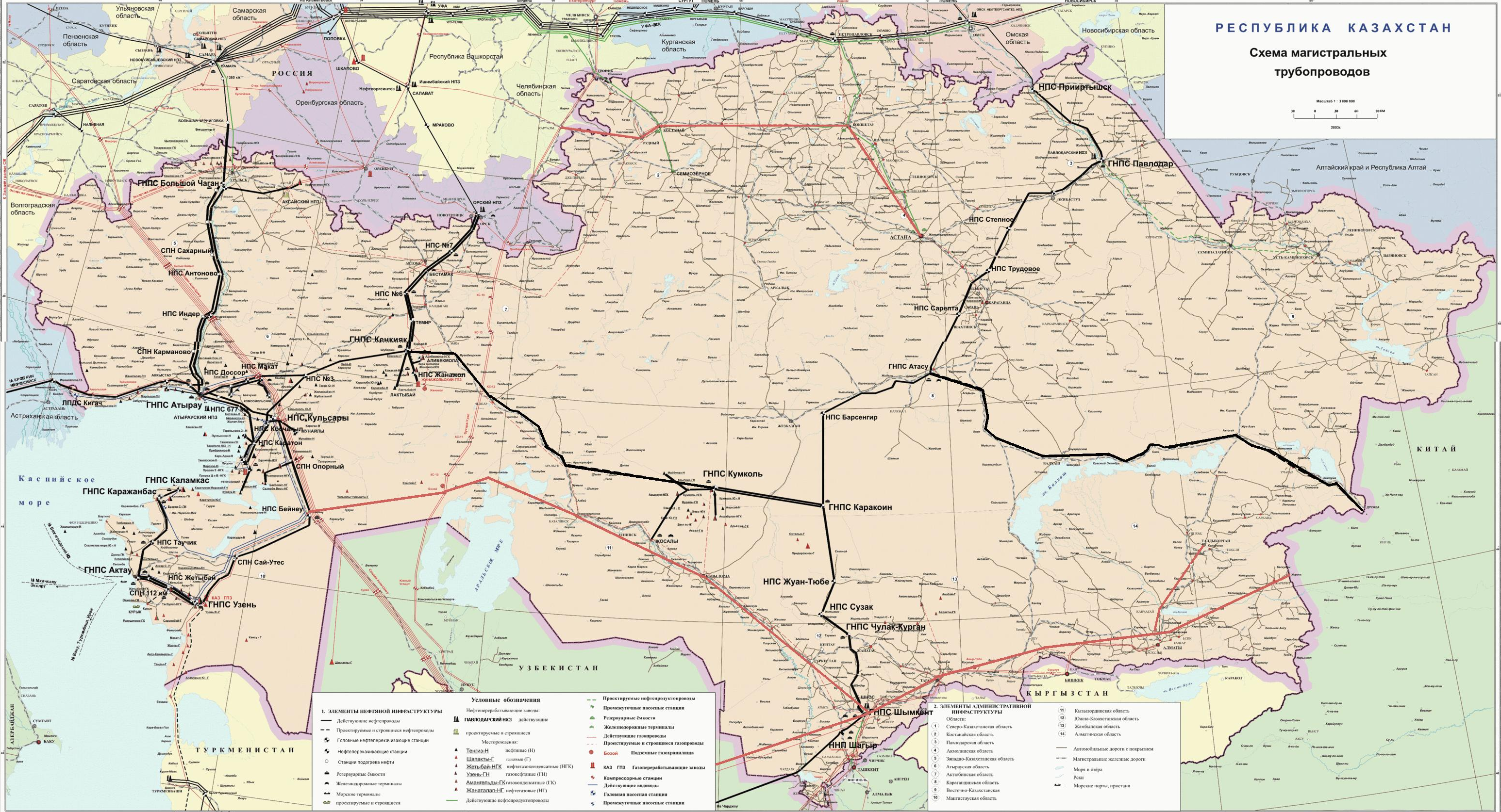 Схема нефтепроводов казахстана