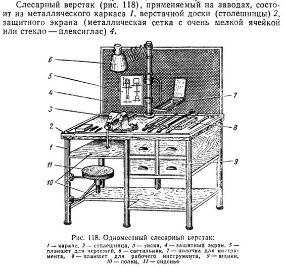 Слесарный верстак на чертеже