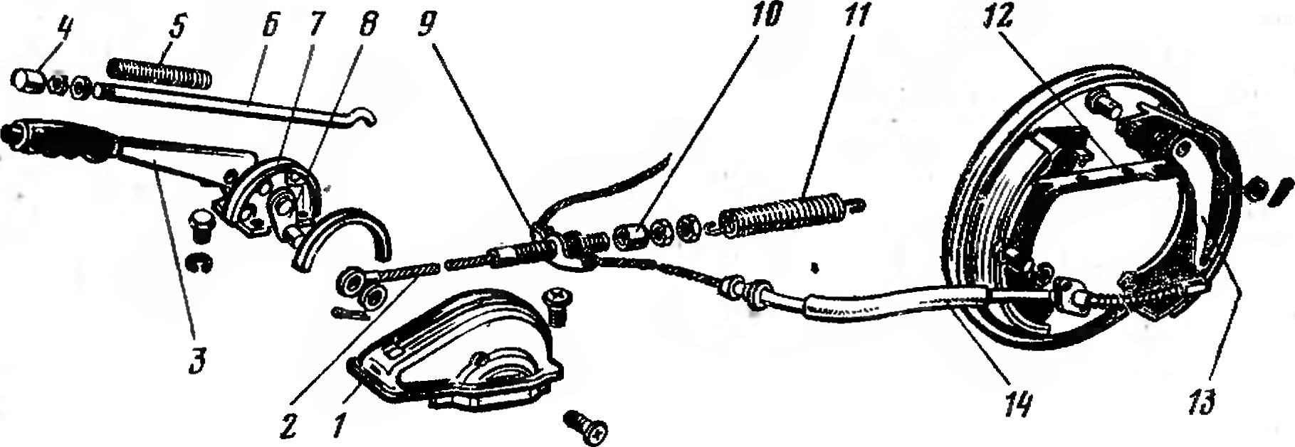 Схема привода задних тормозов и стояночного тормоза