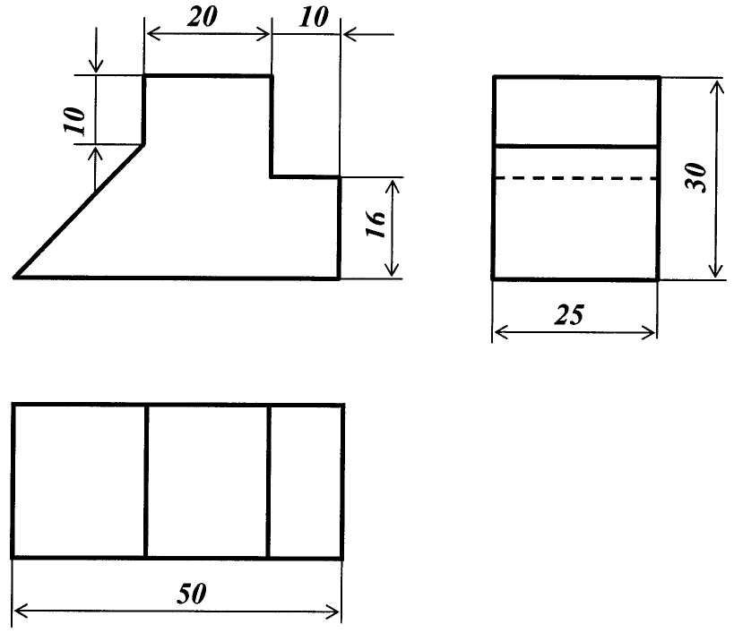 Чертеж три вида с размерами