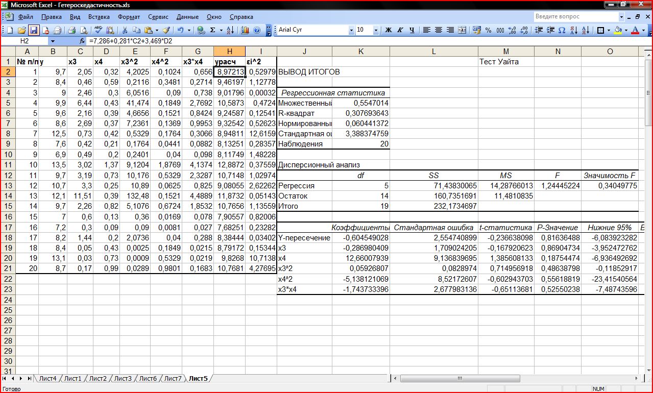 Теста уайта. Тест в экселе. Тест Уайта в excel. Тест Вайта на гетероскедастичность. Тест по эксель с ответами.